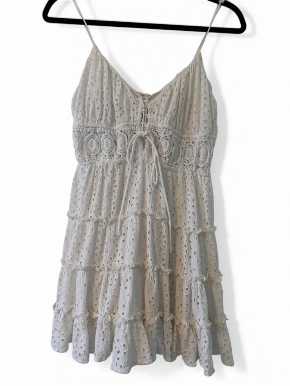 Surf Gypsy Ivory Crochet Mini Dress Size Medium - Picture 2 of 9